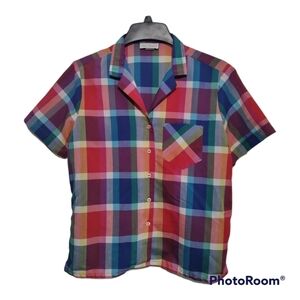 Diana Hampton Vintage plaid multi color button top size 16